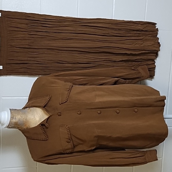 Soft Sueded Fabric Whipstitch Blouse Embroidered Vest Broomstick Skirt 3 Piece - Picture 2 of 16